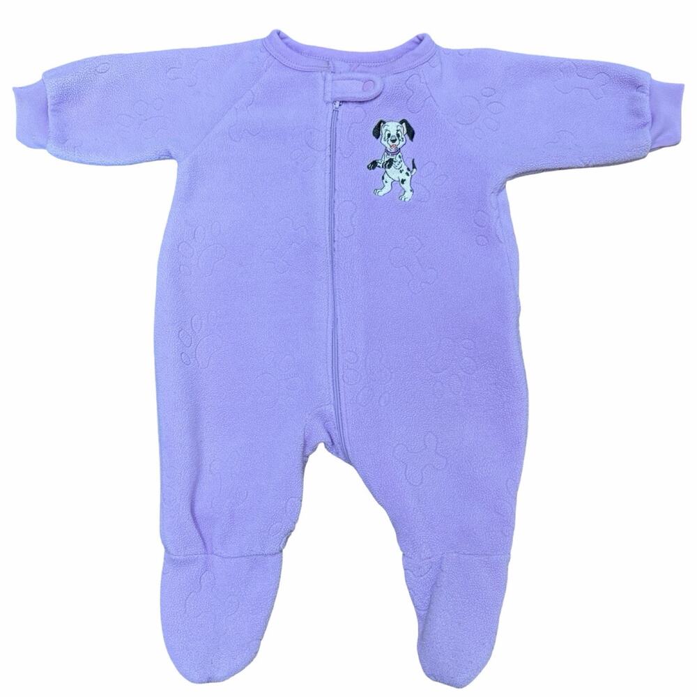 Vintage Disney 101 Dalmatians Baby Fleece Footie Sleeper Purple 0-3 Months